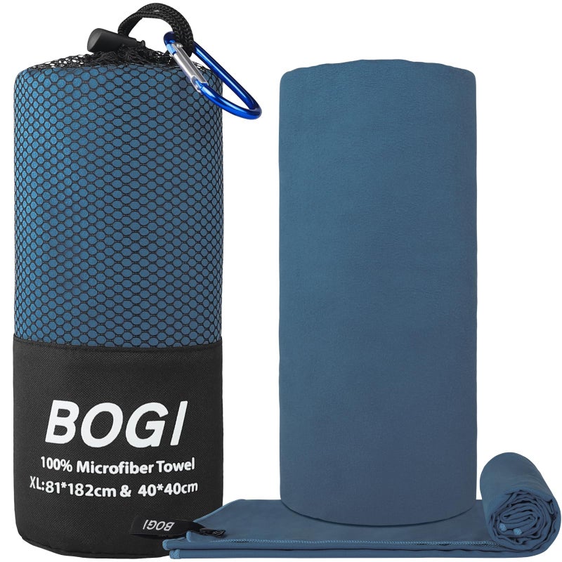 BOGI Microfiber Travel Sports Towel-Quick Dry Towel, Soft Lightweight Microfiber Camping Towel Absorbent Compact Travel Towel for Camping Gym Yoga Swimming Backpacking (XL:72''x32''+16''x16''-Nblue) - Image 2